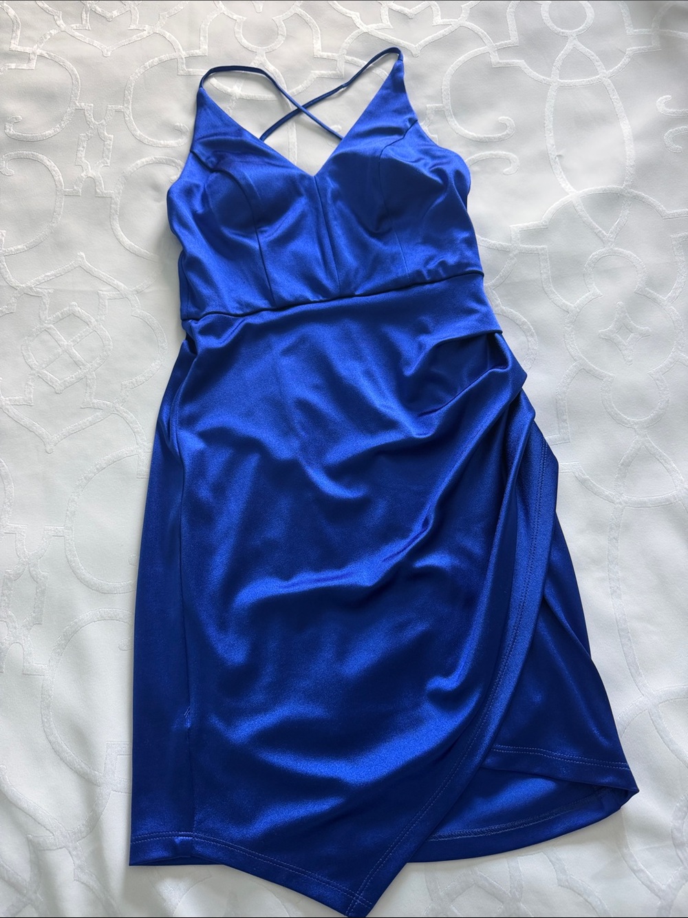 Blue V-Neck Satin Dress